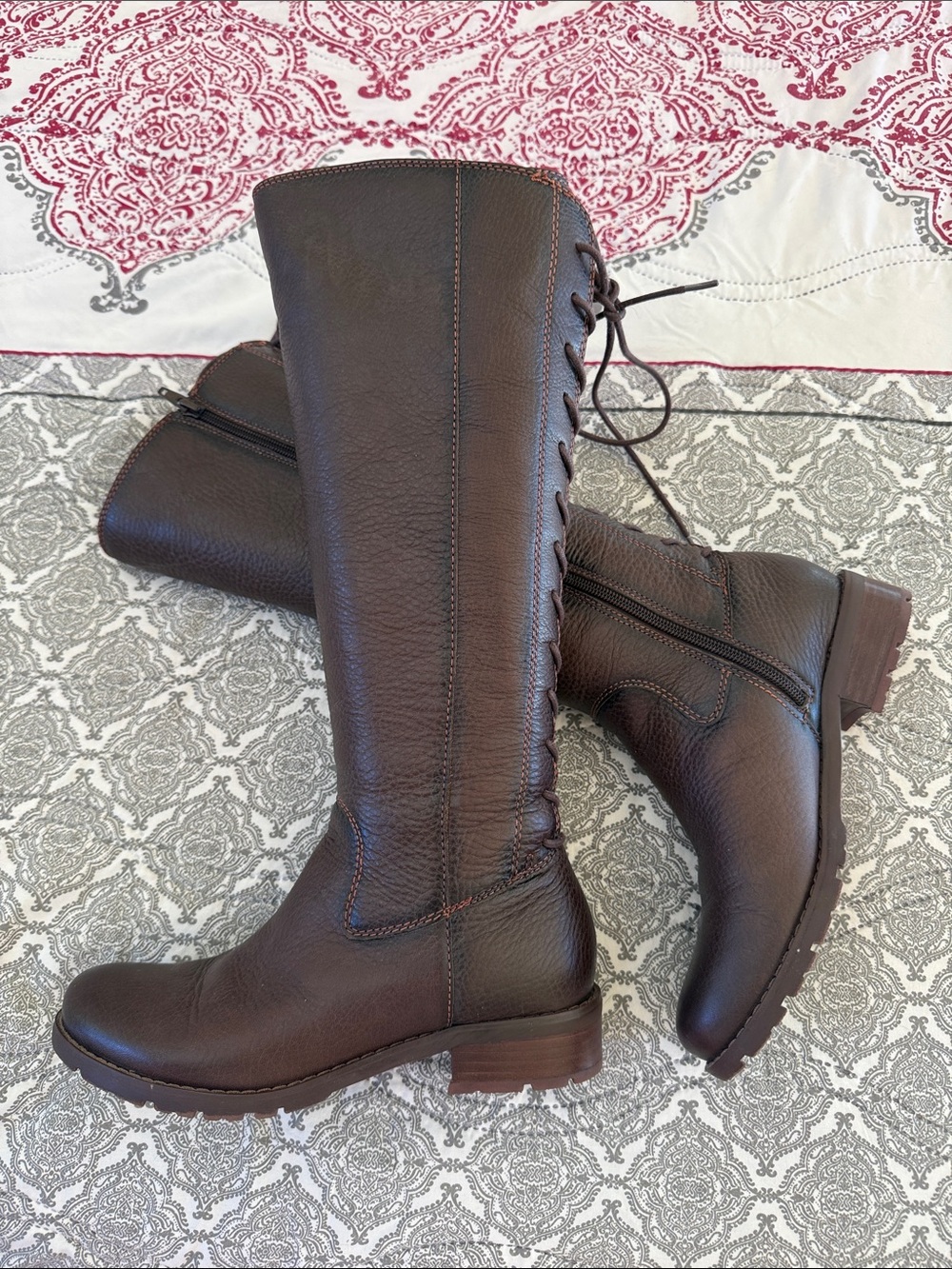 Sofft Dark Brown Leather “SOFFT” Lace-Up Knee-High Boots